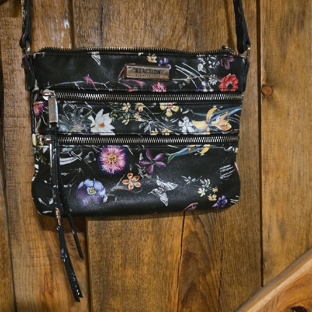 Kenneth Cole Reaction Black and Purple Floral Crossbody Bag